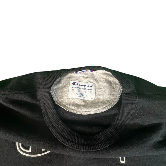Champion Crewneck Sweatshirt XL Black Fleece Pullover Logo Athletic Fit Vintage - Picture 5 of 8